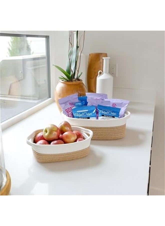 FLOWING 5-Piece Rectangle Storage Basket Set- Natural Cotton Rope Woven Baskets for Organizing! Small Basket for Montessori, Baby Nursery, Dog/Cat Toy Box, Bathroom Organization Bin (Jute)  - Image 2
