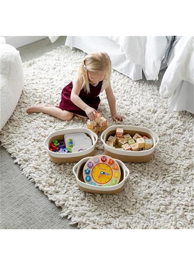 FLOWING 5-Piece Rectangle Storage Basket Set- Natural Cotton Rope Woven Baskets for Organizing! Small Basket for Montessori, Baby Nursery, Dog/Cat Toy Box, Bathroom Organization Bin (Jute)  - Image 3