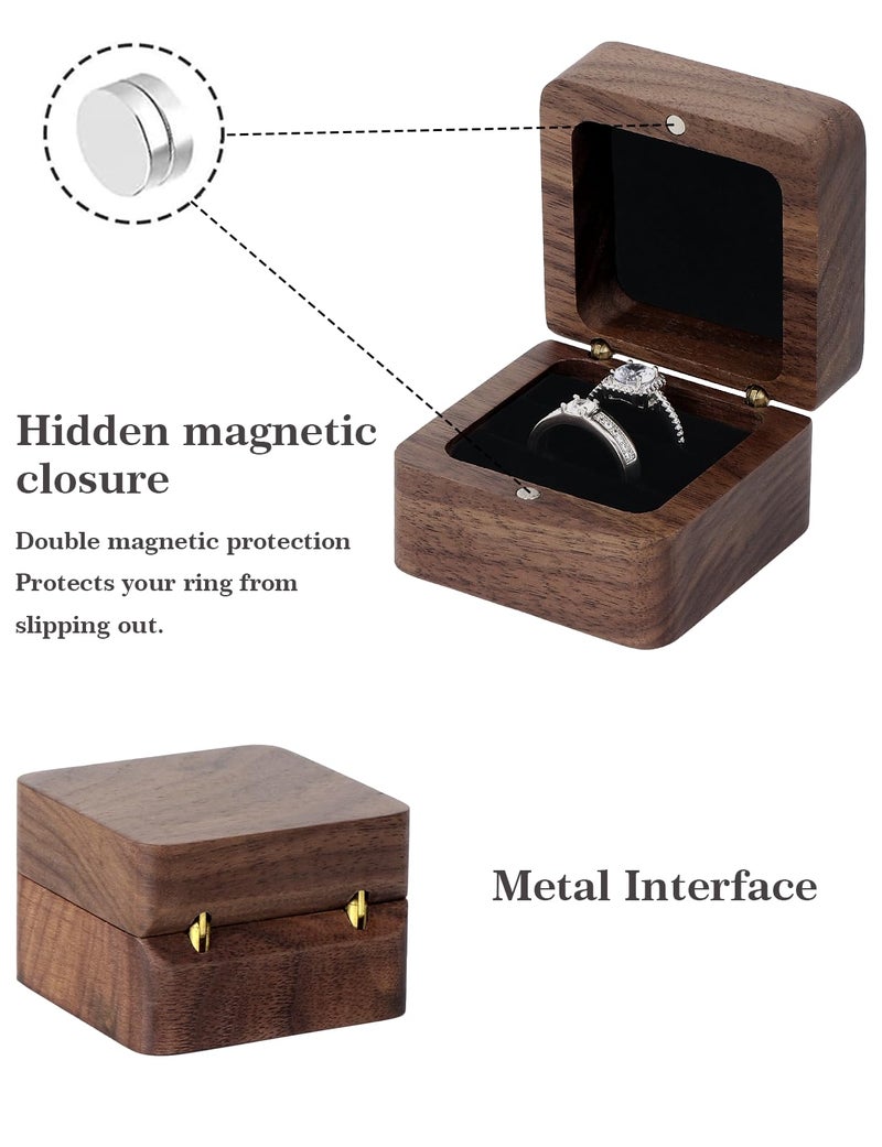 Sovia Wooden Ring Box, Mini Engagement Ring Holder Box with 2 Slot, Square Solid Wood Wedding Rings Box for Rings, Elegant and Retro Ring Bearer Case Box, for Proposal, Bridal Photo, Ceremony - Image 2