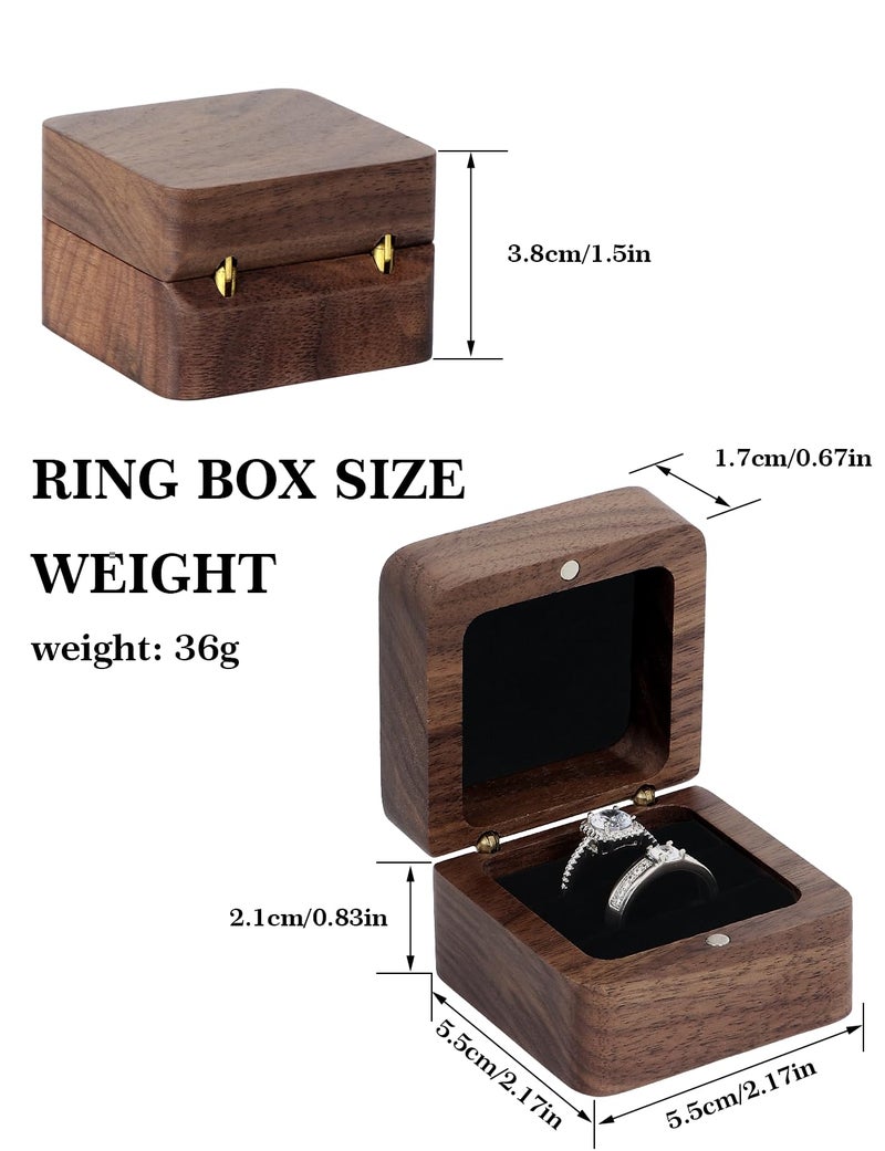 Sovia Wooden Ring Box, Mini Engagement Ring Holder Box with 2 Slot, Square Solid Wood Wedding Rings Box for Rings, Elegant and Retro Ring Bearer Case Box, for Proposal, Bridal Photo, Ceremony - Image 3