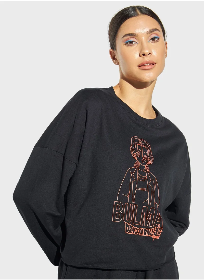 SP Characters Printed Crew Neck Crop Sweatshirt