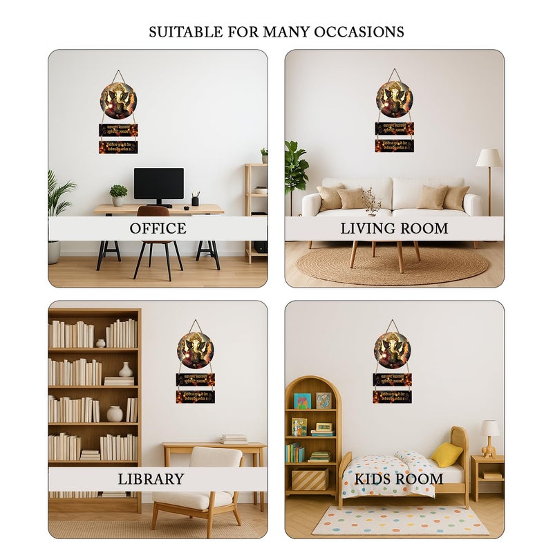 Kaameri Bazaar Ganesha Wooden Wall Art Hanging Decoration Item For Home | Ganpati Decorative Item For Living Room | Spiritual Wall Art, 28 Cm - Image 4