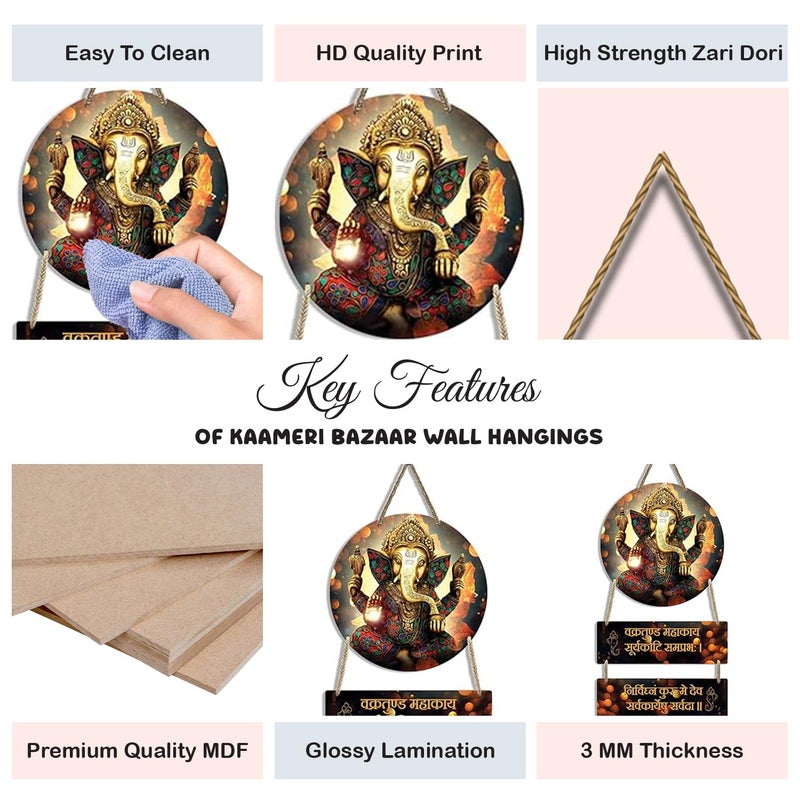 Kaameri Bazaar Ganesha Wooden Wall Art Hanging Decoration Item For Home | Ganpati Decorative Item For Living Room | Spiritual Wall Art, 28 Cm - Image 3