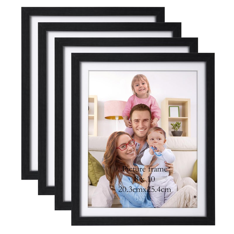 Giftgarden 8x10 Picture Frame Black with Mat 9x11 Frames Matted to 8 x 10 Photos for Wall or Tabletop Decor Set of 4