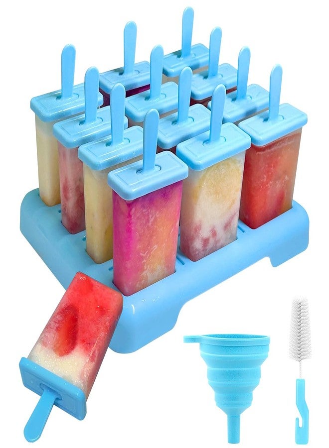 Alinana 12 Cavities Popsicles Molds, BPA-Free Popsicle Molds with Built-in Popsicle Stick, DIY Popsicle Molds with Cleaning Brush and Funnel - Image 1