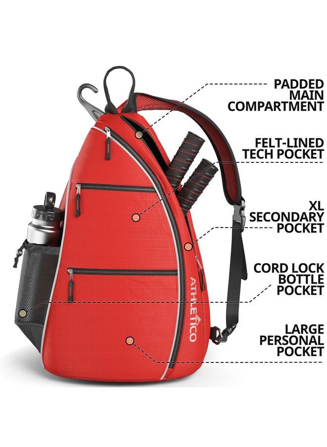 Athletico Sling Bag - Crossbody Backpack for Pickleball, Tennis, Racketball, and Travel for Men and Women (Red) - Image 2