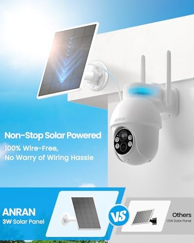 ANRAN 2K Solar Security Camera Outdoor Wireless, WiFi Camera Battery-Powered with 360° PTZ for Home Security, 3MP Color Night Vision, PIR Motion Detection, Two-Way Audio, Compatible with Alexa - Image 3