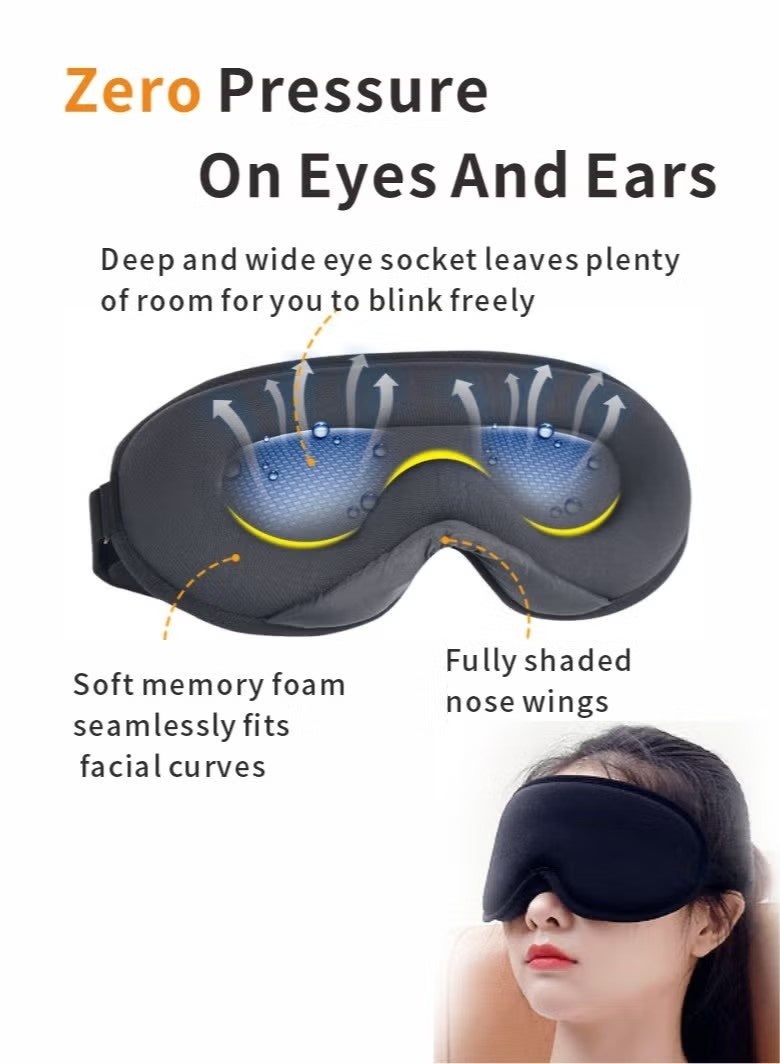 RTYY قناع نوم ثلاثي الأبعاد للرجال والنساء - قناع عين مُحسّن معتم بنسبة 100% مع وسادات أنف، بدون ضغط على العين، حزام قابل للتعديل، لمن ينامون على جانبهم، والسفر، واليوغا، والقيلولة - أسود - Image 5