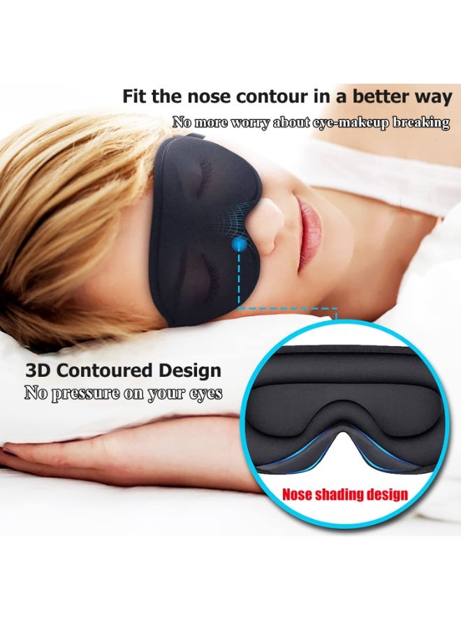 RTYY قناع نوم ثلاثي الأبعاد للرجال والنساء - قناع عين مُحسّن معتم بنسبة 100% مع وسادات أنف، بدون ضغط على العين، حزام قابل للتعديل، لمن ينامون على جانبهم، والسفر، واليوغا، والقيلولة - أسود - Image 2