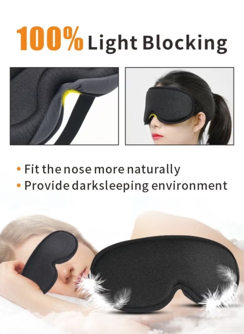 RTYY قناع نوم ثلاثي الأبعاد للرجال والنساء - قناع عين مُحسّن معتم بنسبة 100% مع وسادات أنف، بدون ضغط على العين، حزام قابل للتعديل، لمن ينامون على جانبهم، والسفر، واليوغا، والقيلولة - أسود - Image 4