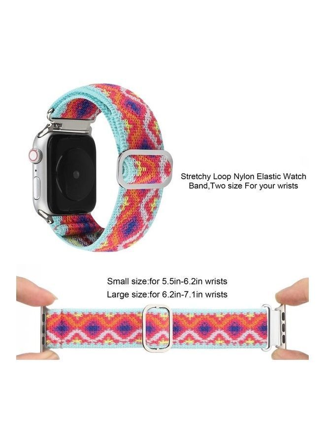 NIBEMINENT Metal Japanese Buckle Elastic Nylon Replacement Watchbands For Apple Watch Series 7/6/SE/5/4/3/2/1 45/44/42mm Multicolour - Image 4