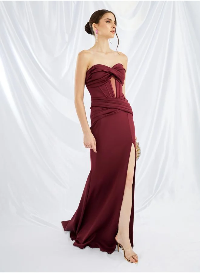 Styli Styli Plain Strapless Corset Mermaid Maxi Dress with High Slit