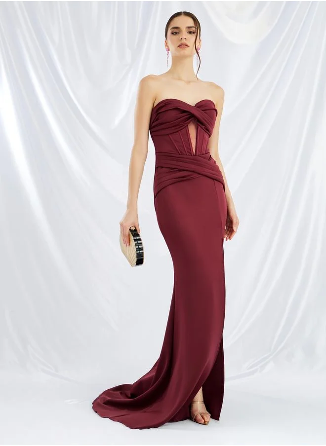 Styli Styli Plain Strapless Corset Mermaid Maxi Dress with High Slit