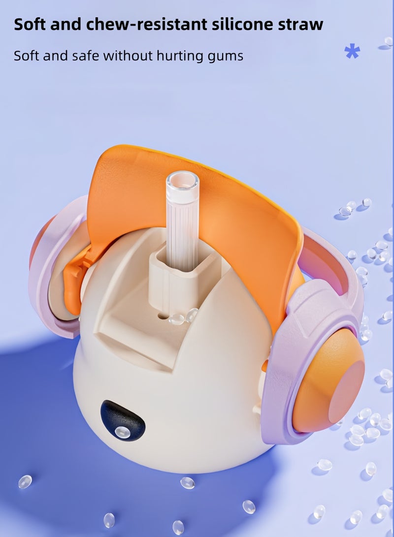 nihao New Cute Bear with Earphone Outdoor Water Cup Large Capacity Straw ,Children's Water Bottle ,Tumbler,Leak-Proof Water Bottle with Flip Top Reusable Plastic Drinking Bottle 650ML-Gradient Orange - Image 4