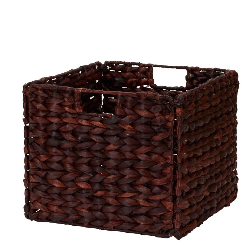 Household Essentials Foldable Wicker Storage Bin, Stained Water Hyacinth, Sturdy Steel Frame, Handwoven and Decorative, Durable and Stylish, Space-Saving, Dark Brown