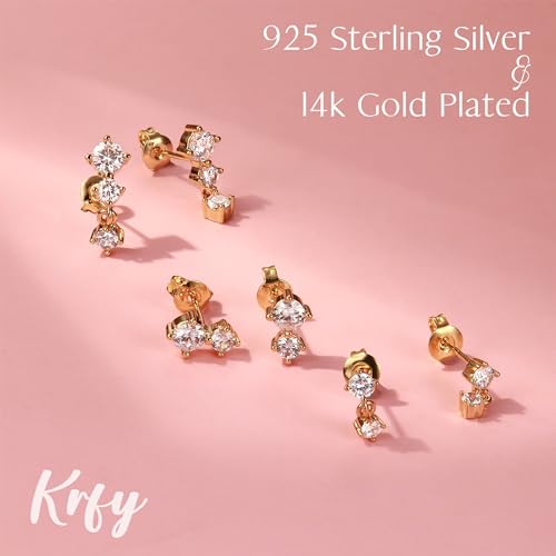 Krfy 3 أزواج من أقراط دائرية رقيقة للنساء - مجموعة أقراط متراكبة مطلية بالذهب عيار 14 - Image 5