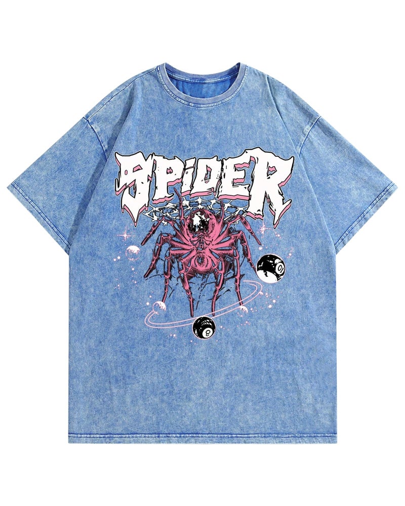 AugYew Graphic Tees Vintage Unisex Cotton Acid Washed Streetwear Oversized T-Shirts Summer Clothes Tops for Men Women,Blue,L - Image 1