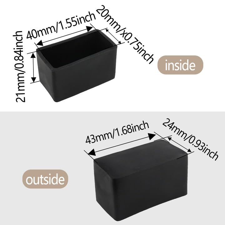 Auxbc 12Pcs 3/4"" X 1-1/2""Rectangular Rubber Furniture Leg Caps, Pvc Chair Leg Tips Caps, Furniture Foot Protectors, Black Rubber Table Foot Cover, Wear-Resistant Table Chair Leg End Cap - Image 2