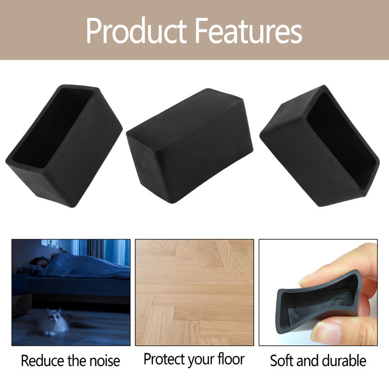 Auxbc 12Pcs 3/4"" X 1-1/2""Rectangular Rubber Furniture Leg Caps, Pvc Chair Leg Tips Caps, Furniture Foot Protectors, Black Rubber Table Foot Cover, Wear-Resistant Table Chair Leg End Cap - Image 3