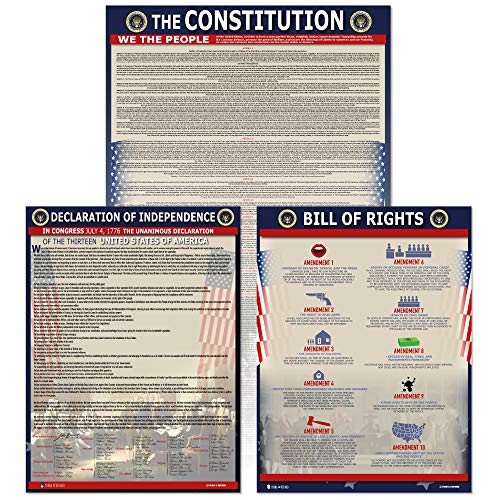 Young N Refined American Founding documents LARGE Laminated 3 pack: US Constitution with all amendments, Declaration of Independence and Bill of Rights (18x29) Young N Refined - Image 1