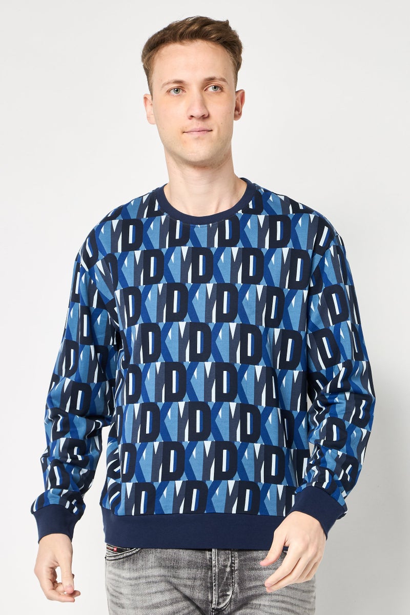 DKNY Men Crew Neck Long Sleeve Allover Print Sweatshirt, Multicolor - Image 1