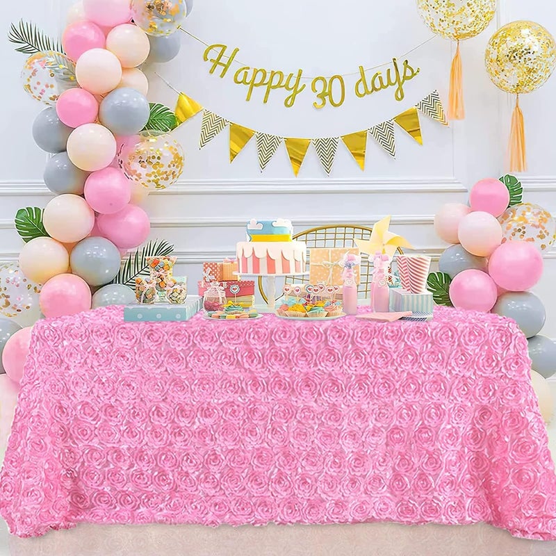 BCOOL Pink Rosette Rectangle Wedding Tablecloth 60x102 Inch Pink Halloween Table Cloths for Birthday Girls Party 3D Flower Candy Table Cover for Sweetheart Decor