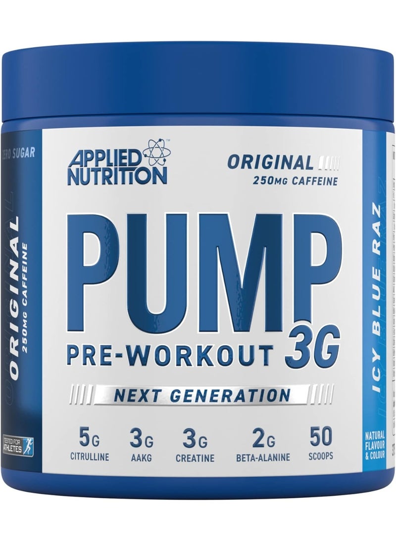 Applied Nutrition Pump 3G Pre Workout Powder – Energy, Focus & Performance, 375g (25 Servings) – Icy Blue Raz Flavor - Image 1