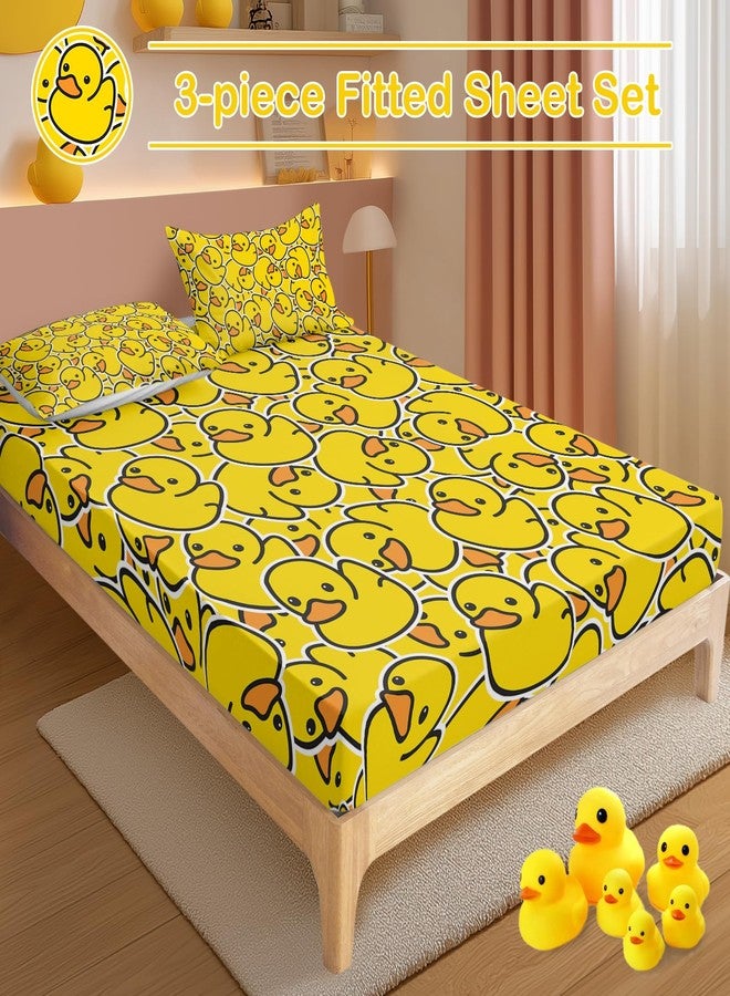 ARIGHTEX Yellow Rubber Duck Fitted Sheet for Kids Soft Microfiber Breathable Yellow Bedding with 2 Pillowcases All-Round Elastic Pocket 3 Pieces Duck Fitted Sheet for Boys Girls (Twin) - Image 2