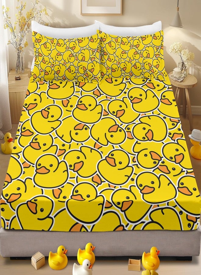 ARIGHTEX Yellow Rubber Duck Fitted Sheet for Kids Soft Microfiber Breathable Yellow Bedding with 2 Pillowcases All-Round Elastic Pocket 3 Pieces Duck Fitted Sheet for Boys Girls (Twin) - Image 1