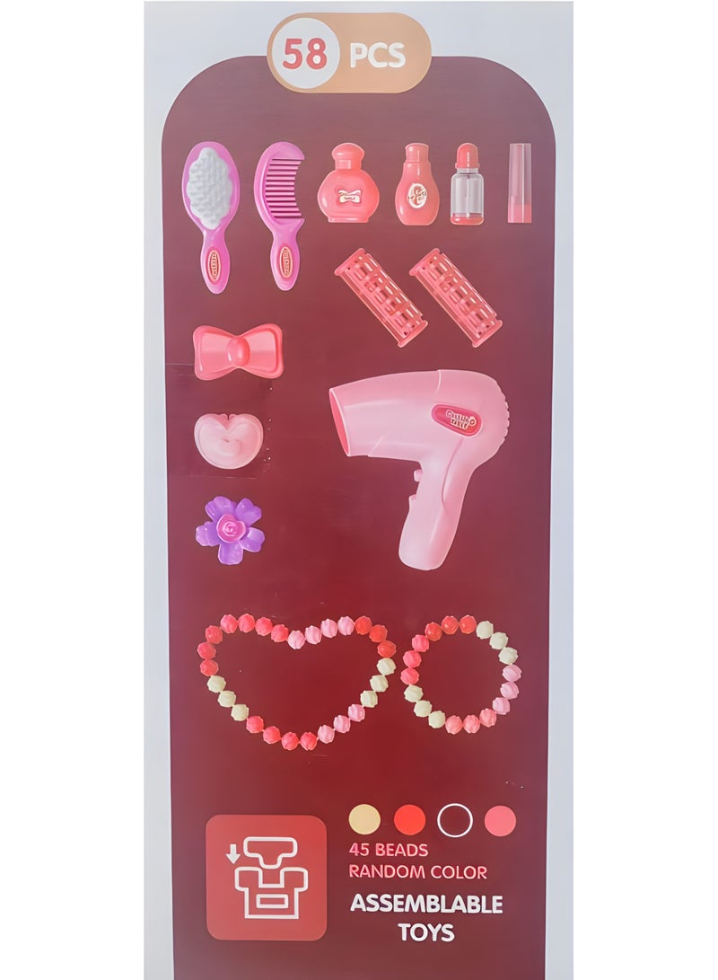 MAGIC VAULT Beauty Dresser Vanity Makeup Play Set,Makeup Dressing Table For Girls With 58PCS Of Beads And Accessories,Beauty And fashion Toys,Pretend And Play Makeup Set.  - Image 4