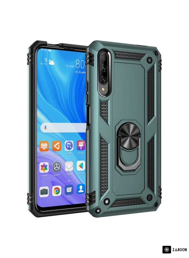 زبون حافظة لهاتف هواوي Y9s مقاومة للصدمات من مادة TPU + PC مع حامل دوار 360 درجة (أخضر) - Image 2