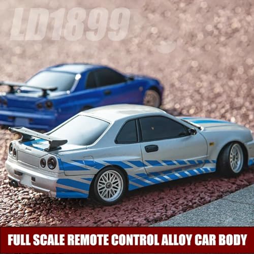 Flycolor سيارة درفت RC FLYCOLOR LD1899 1/18 GTR R34 2.4GHz RWD مع نظام جيروسكوب هيكل معدني على الطريق سيارات سباق تحكم عن بعد (أزرق رمادي) - Image 3