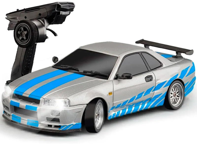 Flycolor سيارة درفت RC FLYCOLOR LD1899 1/18 GTR R34 2.4GHz RWD مع نظام جيروسكوب هيكل معدني على الطريق سيارات سباق تحكم عن بعد (أزرق رمادي) - Image 5