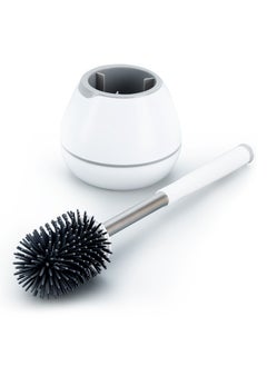 AMROAH Silicone Toilet Brush and Holder Set with Long Handle for Bathroom, Compact Cleaner Brush Toliet Bowl Floor Standing Plastic for Deep Cleaning Scrubber Under Rim  - Image 1