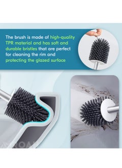 AMROAH Silicone Toilet Brush and Holder Set with Long Handle for Bathroom, Compact Cleaner Brush Toliet Bowl Floor Standing Plastic for Deep Cleaning Scrubber Under Rim  - Image 2
