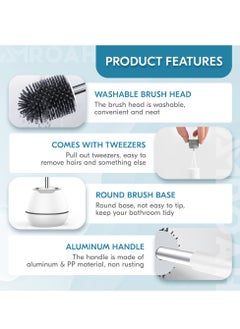 AMROAH Silicone Toilet Brush and Holder Set with Long Handle for Bathroom, Compact Cleaner Brush Toliet Bowl Floor Standing Plastic for Deep Cleaning Scrubber Under Rim  - Image 3