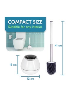 AMROAH Silicone Toilet Brush and Holder Set with Long Handle for Bathroom, Compact Cleaner Brush Toliet Bowl Floor Standing Plastic for Deep Cleaning Scrubber Under Rim  - Image 4