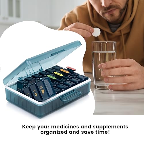 POPCUBE Big Premium Medicine organizer- Medicine organizer box- 7 days Pill Box For Home-Pill Organizer Case With Large Compartments, Portable for pills & Supplements (Blue) - Image 5