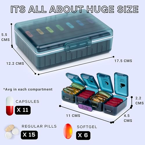 POPCUBE Big Premium Medicine organizer- Medicine organizer box- 7 days Pill Box For Home-Pill Organizer Case With Large Compartments, Portable for pills & Supplements (Blue) - Image 2
