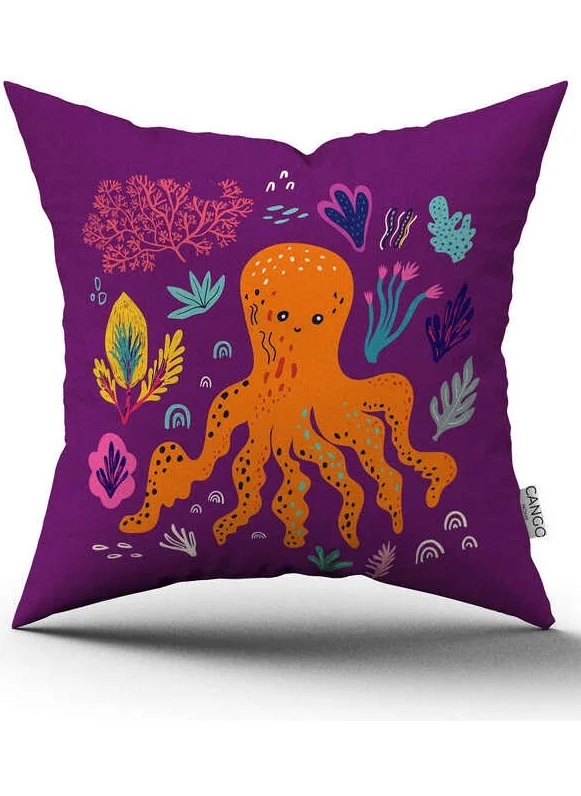 Cango Home Double Sided Orange Purple Marine Patterned Digital Printed Throw Pillow Cover CGH1178