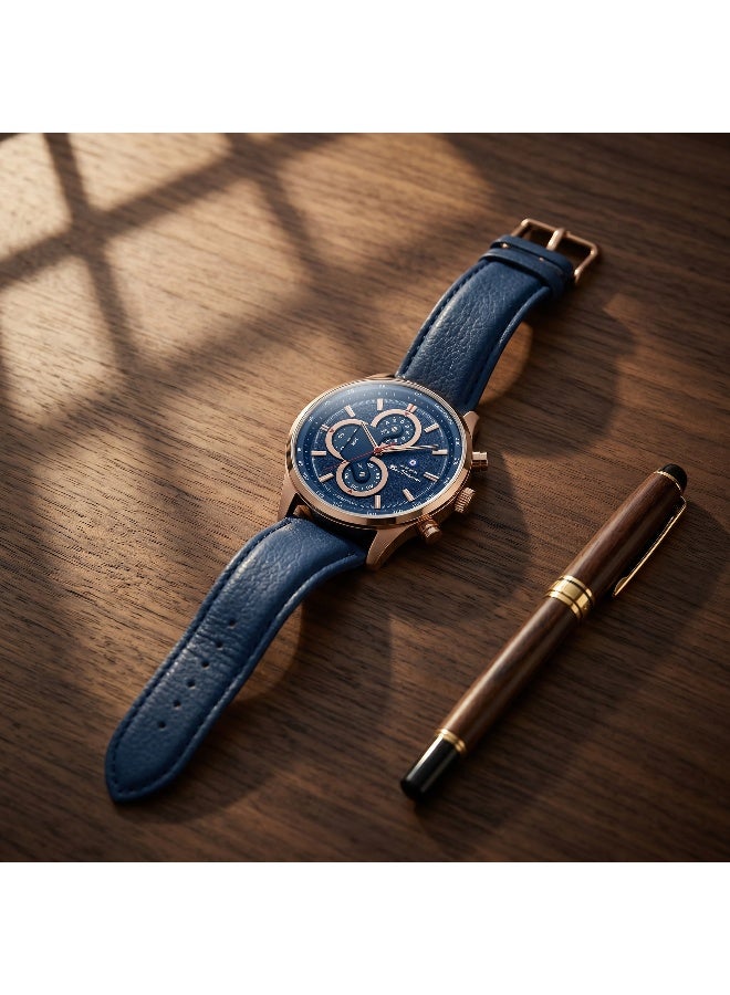 Ben Sherman Brighton Blue Dial Blue Genuine Leather Strap Chronograph Watch for Men, 43.5mm - Image 4