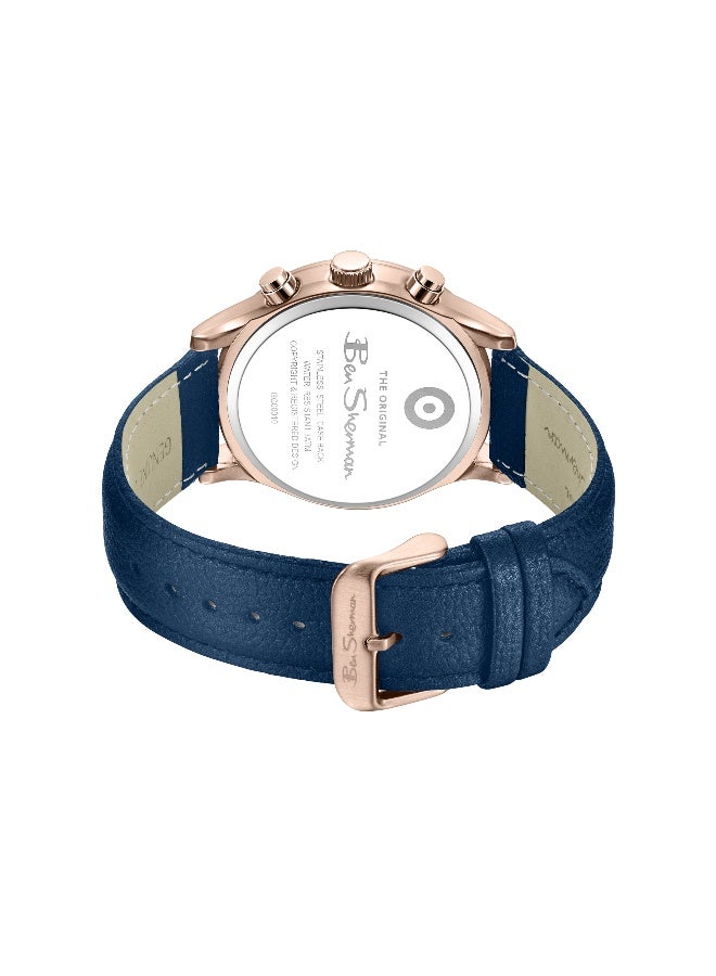 Ben Sherman Brighton Blue Dial Blue Genuine Leather Strap Chronograph Watch for Men, 43.5mm - Image 3