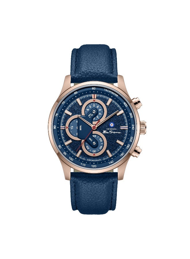 Ben Sherman Brighton Blue Dial Blue Genuine Leather Strap Chronograph Watch for Men, 43.5mm - Image 1