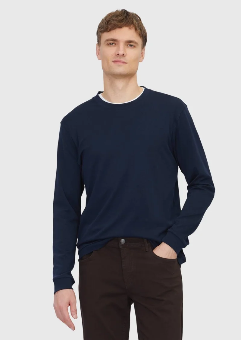 Ramsey Navy Blue Plain Crew Neck 100% Cotton T-Shirt