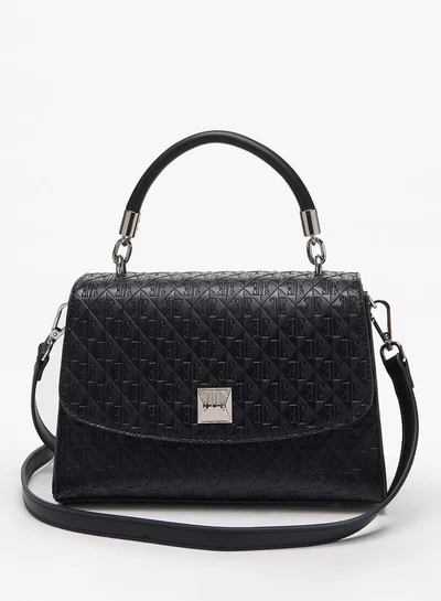 ايل Women Monogram Embossed Satchel Bag With Top Handle And Detachable Strap