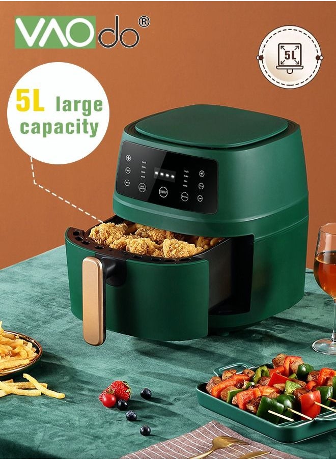 Air Fryer 5L Large Capacity Fast Dehydration Smart Reservation 1350W Large Power Non-fried Air Fryer Green