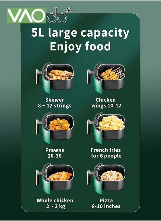 Air Fryer 5L Large Capacity Fast Dehydration Smart Reservation 1350W Large Power Non-fried Air Fryer Green
