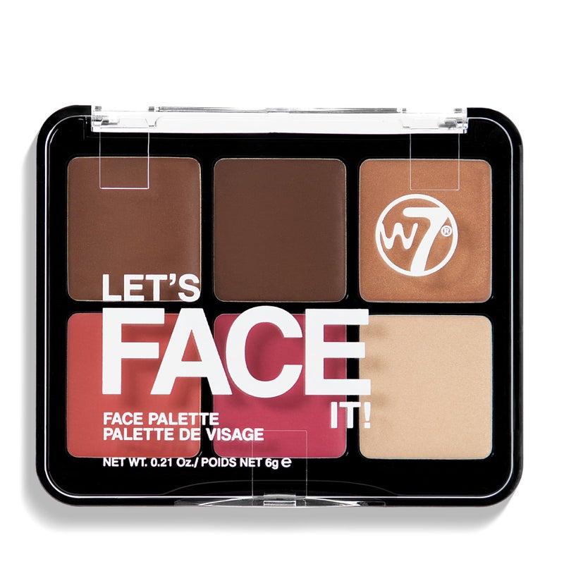 W7 Letâ€™s Face It Cream Face Palette â€“ Light Soft Glow - 6-Pan Bronzer, Blush & Highlight Palette - Creamy, Blendable Face Makeup - Image 1