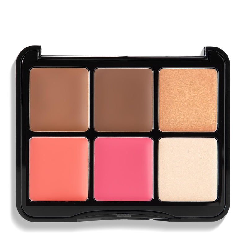 W7 Letâ€™s Face It Cream Face Palette â€“ Light Soft Glow - 6-Pan Bronzer, Blush & Highlight Palette - Creamy, Blendable Face Makeup - Image 3