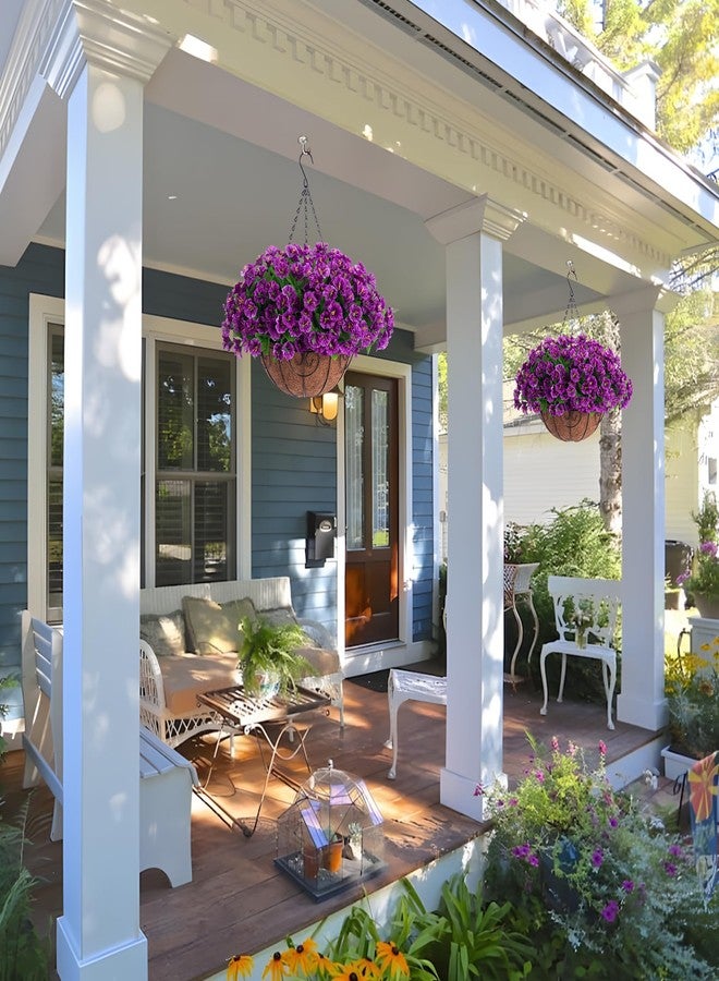 Ammyoo Artificial Hanging Flower Plants with Basket for Spring Summer Outdoor Decoration, Faux Petunias Flowers Fake Morning Glory Planter for Outside Patio Garden Porch Balcony Yard Decor(Lotus) - Image 3